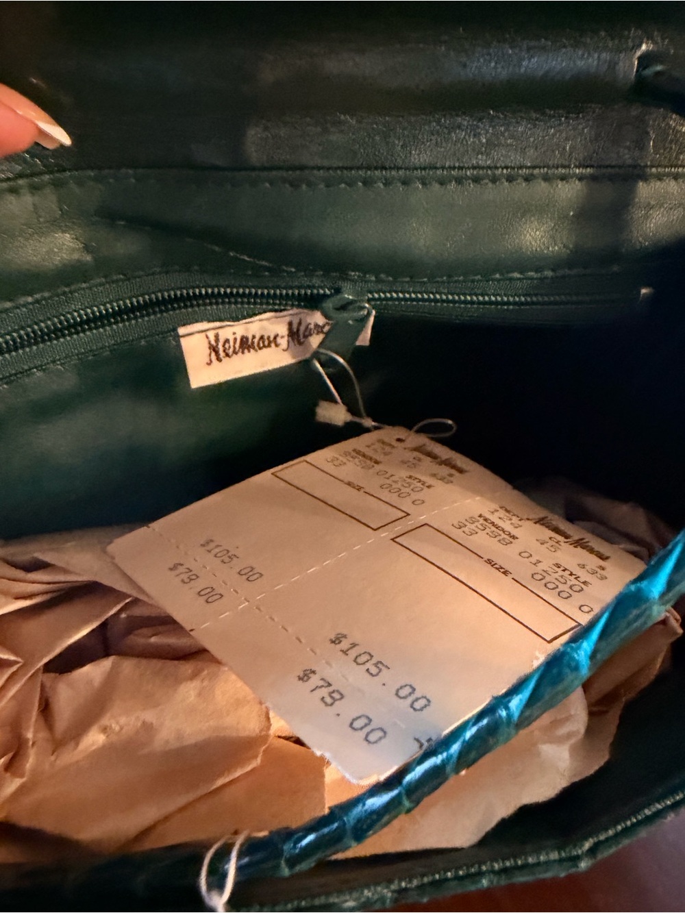 Vintage Neiman Marcus NWT Emerald Green Snakeskin Ruched Shoulder Bag - Picture 3 of 3